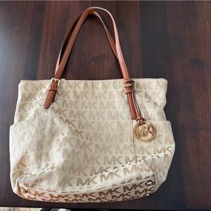 Michael Kors Beige and Brown Signature Tote